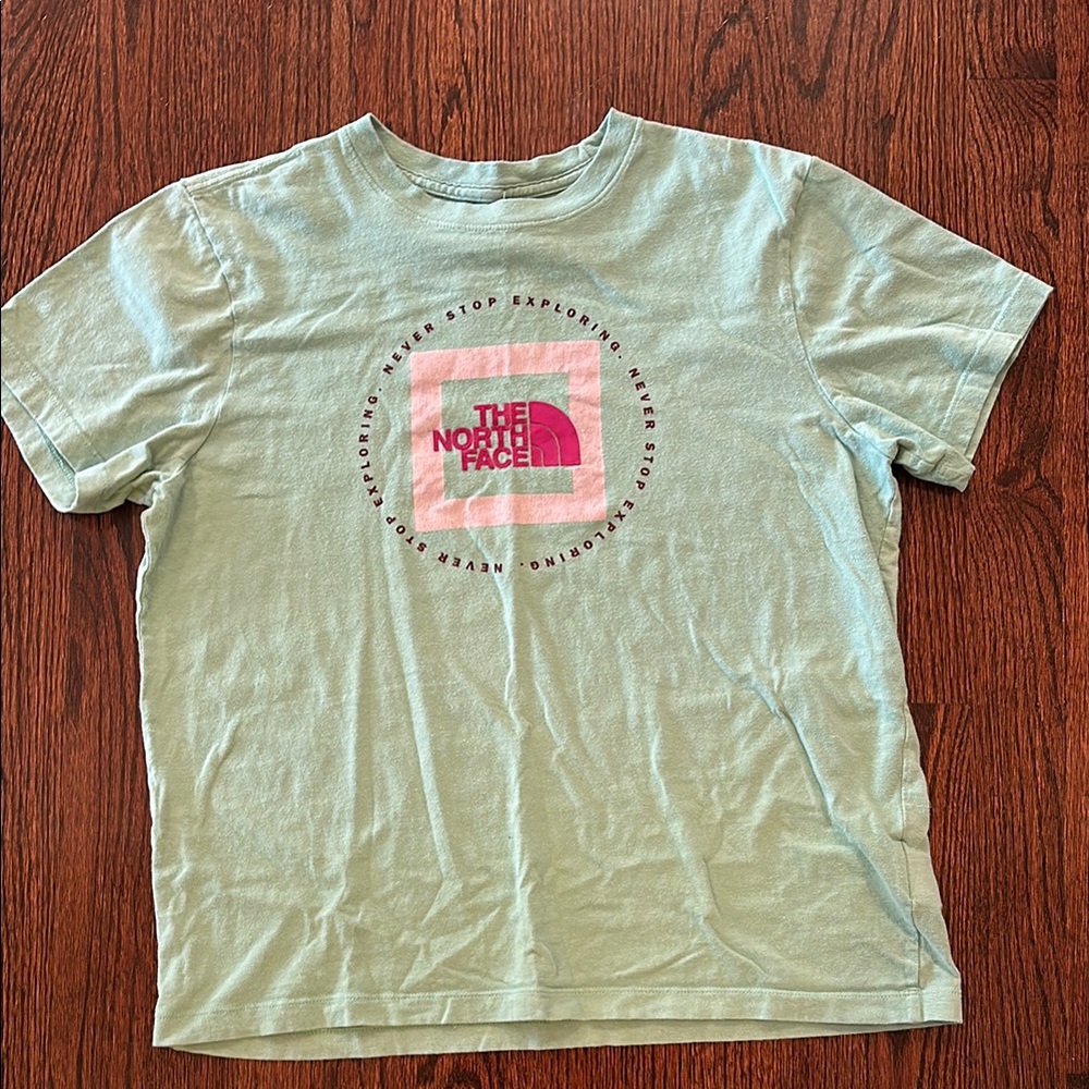 The North Face Green and Pink Short Sleeve Tee with Graphic Logo